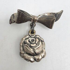 Vintage‎ Sterling Silver Cabbage Rose Brooch Flower Floral Pin Signed